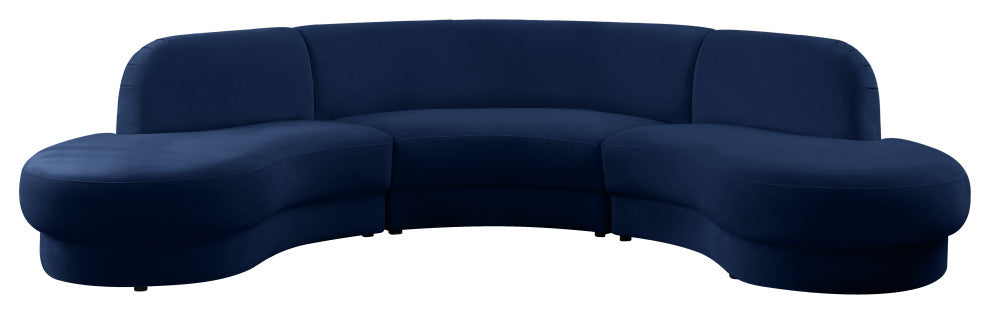 Rosa Velvet Upholstered 3-Piece Sectional, Navy