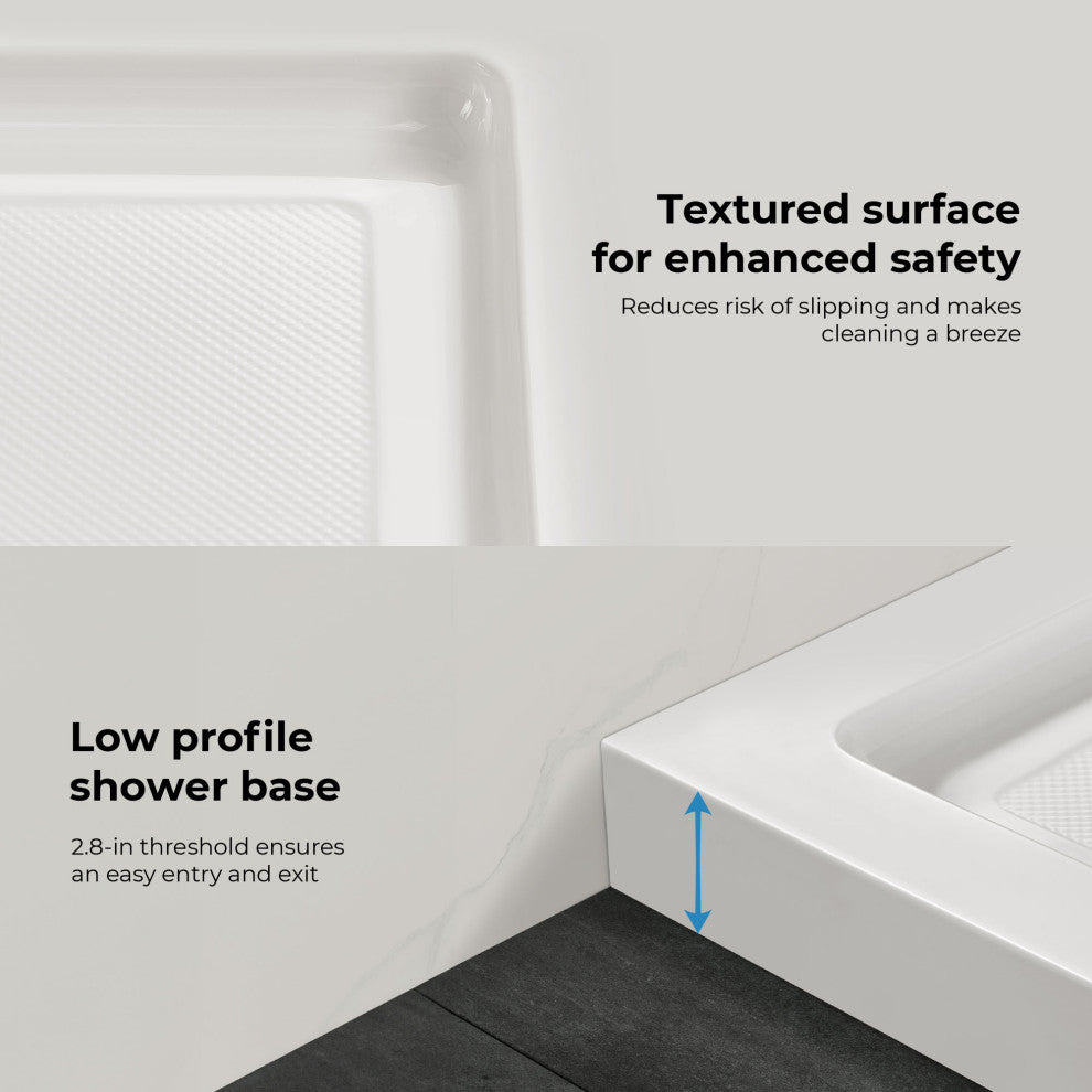 Ove Decors Erika Shower Base Rectangle, White, 34"x32", Center Drain