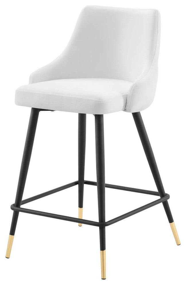 Counter Stool Chair, Set of 2, Velvet, White, Modern, Bar Cafe Bistro Restaurant