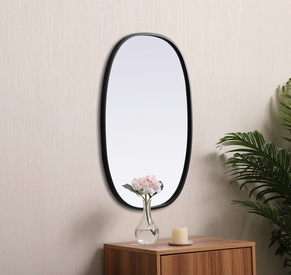 Metal Frame Oval Mirror 20X30 Inch, Black