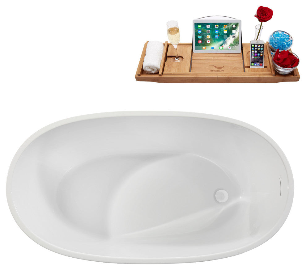 51" Streamline B-252-42-WH Freestanding Tub, Tray & Drain, Glossy White