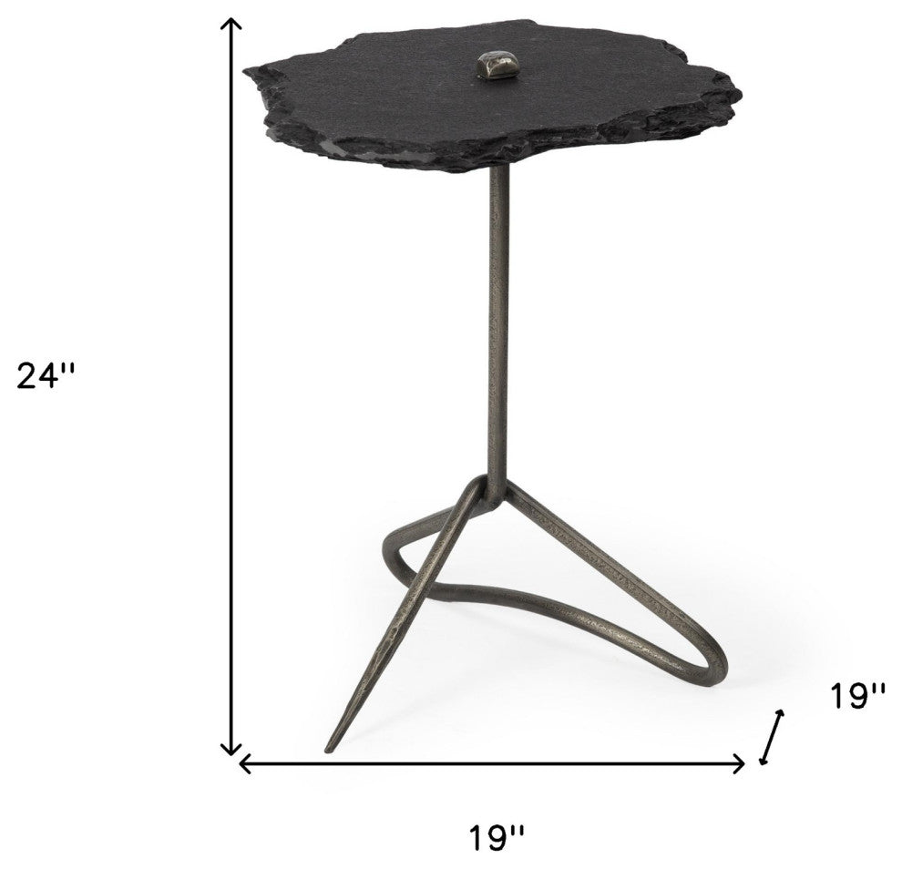 24" Slate Gray And Black Stone End Table