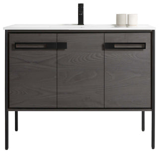 Oakville Bath Vanity, Ceramic Sink, Black Coal Oak, 42 Inch, Black Hardware
