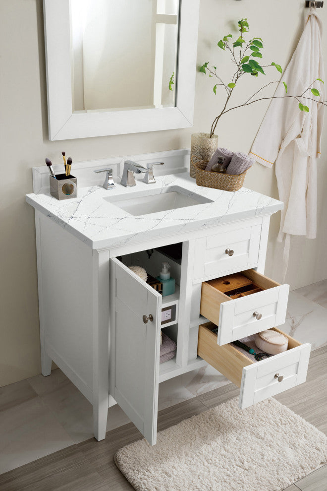 James Martin 527-V36-BW-3ENC 36" Single Vanity Bright White w/ 3 CM Quartz Top