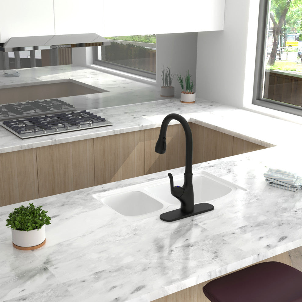 Single Handle Deck Mounted High Arc Pull Down Touchless Kitchen Faucet, Matte Bl