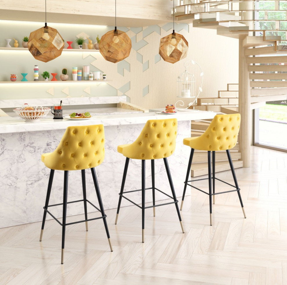 41" Yellow Velvet Color Pop Bar Chair