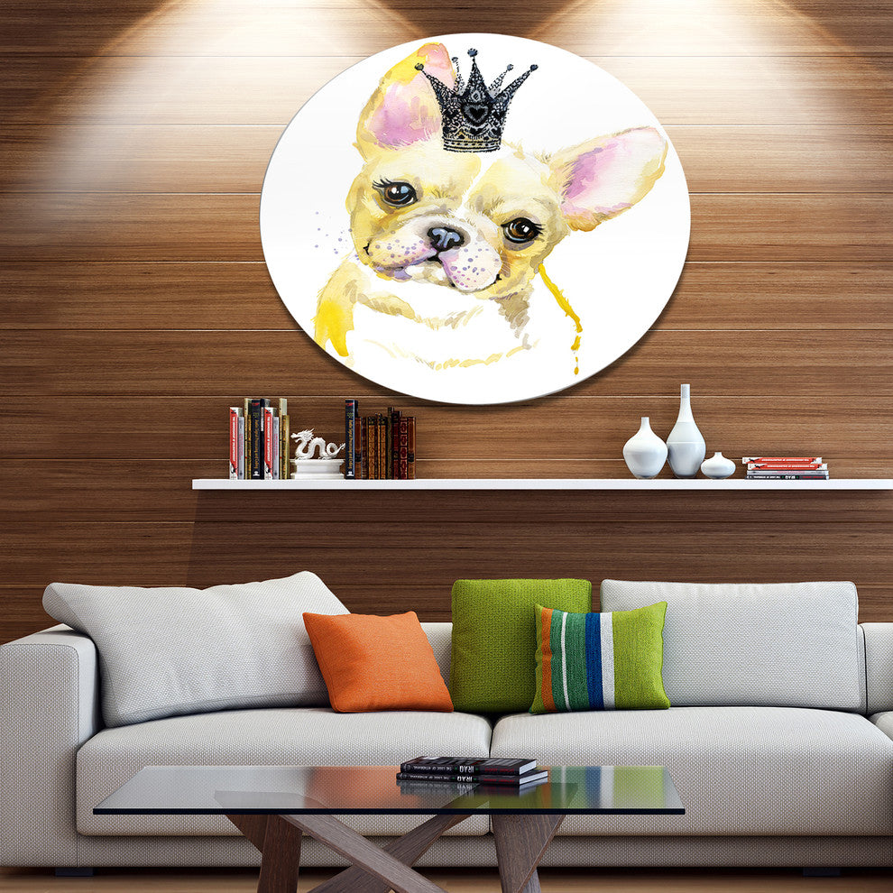 French Bulldog With Black Crown, Animal Art Disc Metal Wall Art, 23"
