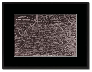 West Virginia Vivid Sepia Map Print On Canvas With Frame, 16" X 21"