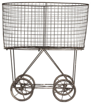 Vintage Metal Laundry Basket With Wheels, Black