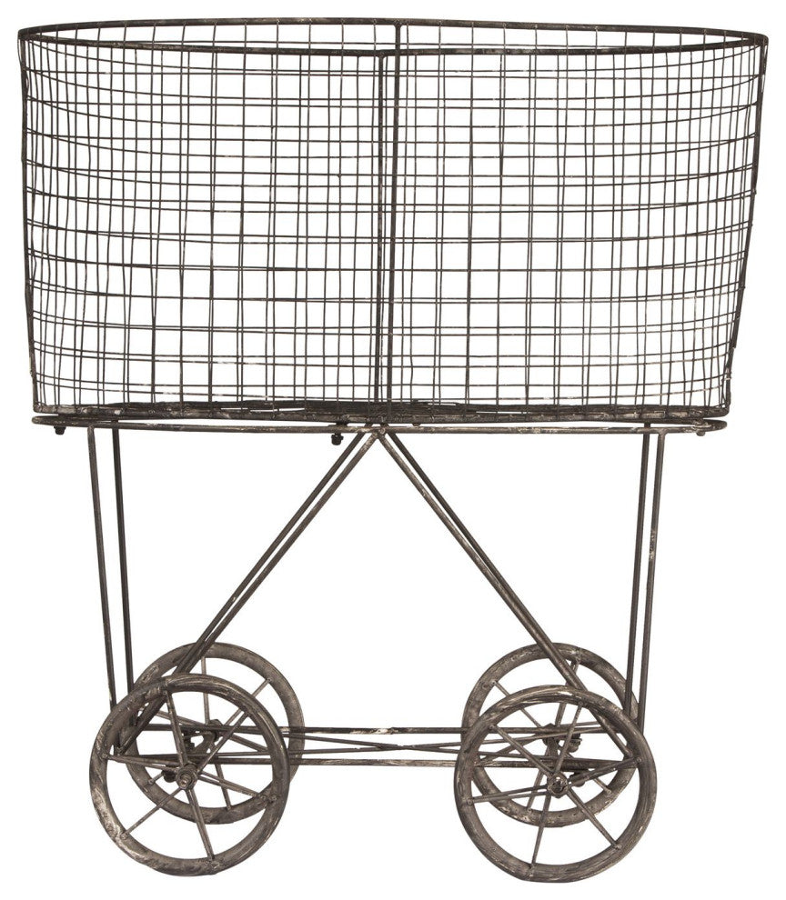 Vintage Metal Laundry Basket With Wheels, Black