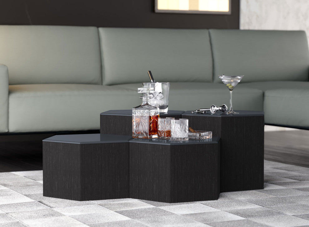 Centre 10" Occasional Table, Asphalt Glass and Gray Oak
