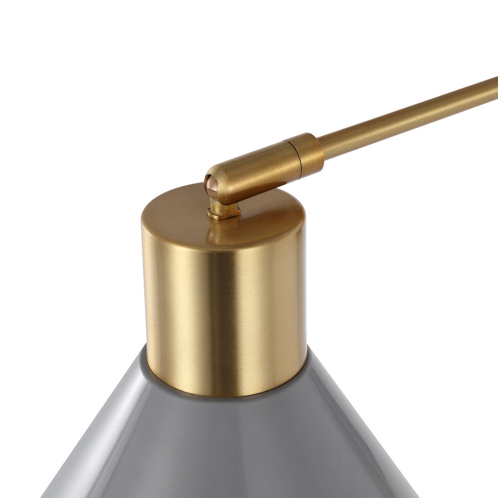 Max Swing Arm 1-Light Modern Midcentury Iron USB Charging Port LED Sconce, Gray