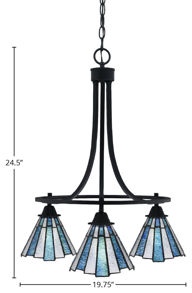 Paramount Downlight 3-Light Chandelier, Matte Black, 7" Sea Ice Art Glass