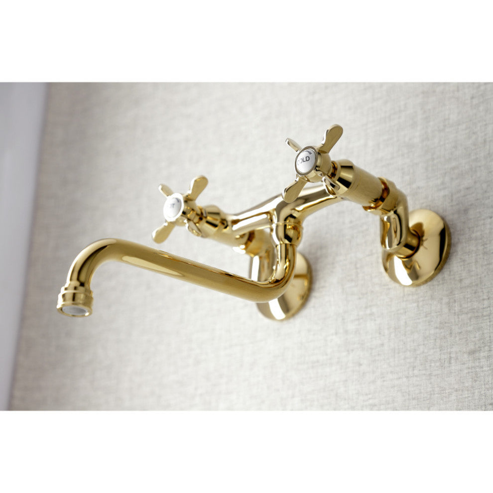 Kingston Brass KS115PB Two Handle Wall Mount Bathroom Faucet, Polished Brass