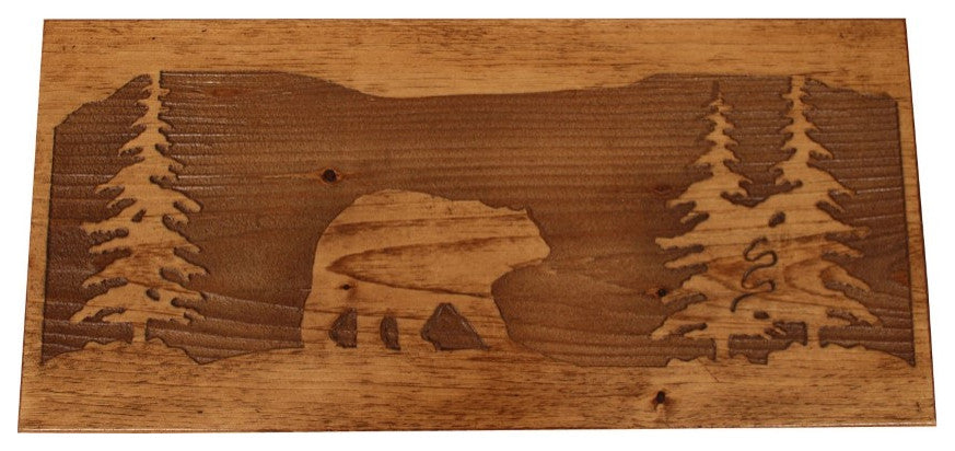 Kodiak Iron and Stained Wood Bear Scene Bench