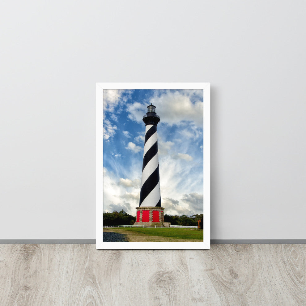 Cape Hatteras Lighthouse Coastal Landscape Framed Photo Paper Wall Art Prints, White, 12" X 18"