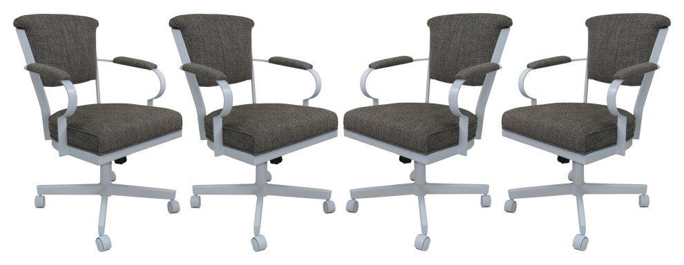 Set of 4, Miami Swivel Metal Caster Chairs, Reading Base, Plumley Cocoa, White