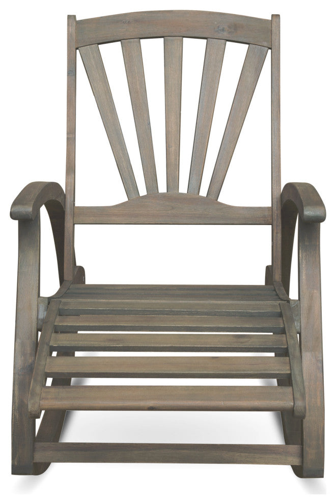 GDF Studio Alva Outdoor Acacia Wood Rocking Chair With Footrest, Gray Finish