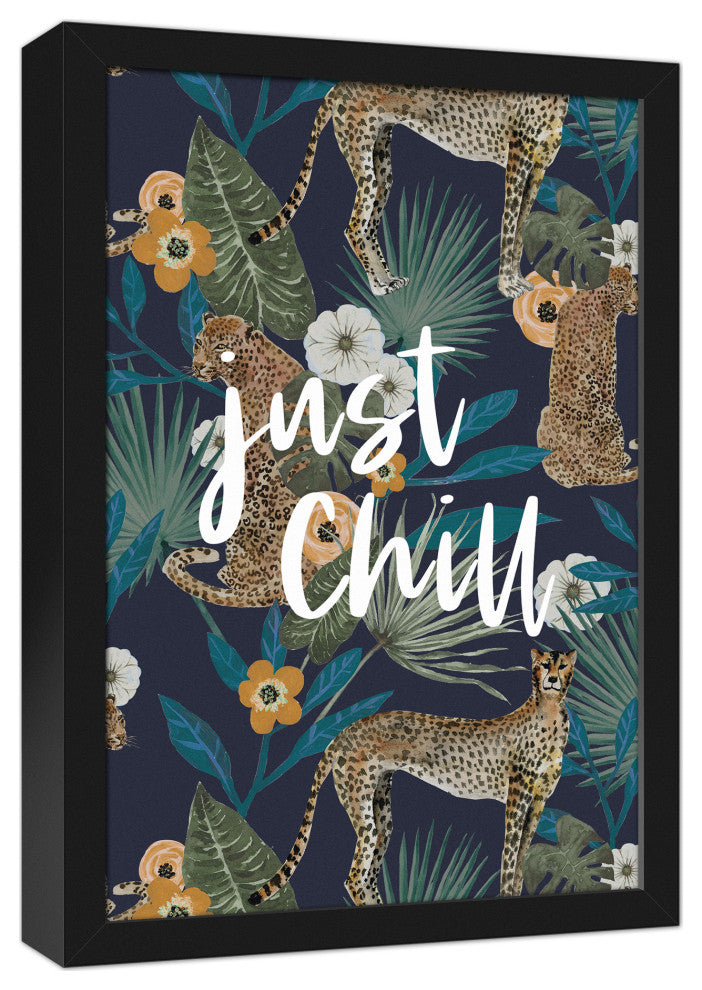 Just Chill Tropical Cheetah Navy 13.73x19.73 Black Framed Canvas