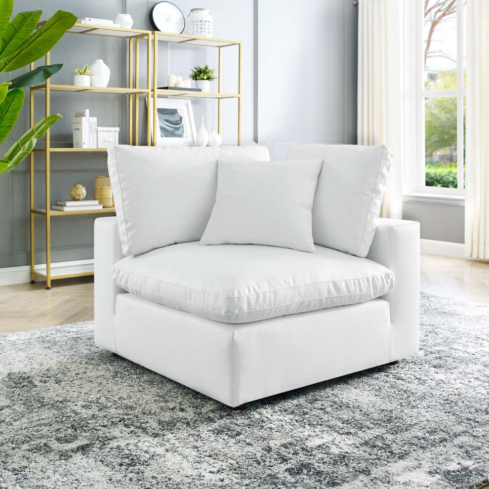 Sofa Corner Chair, Faux Vegan Leather, White, Modern, Living Lounge Hospitality