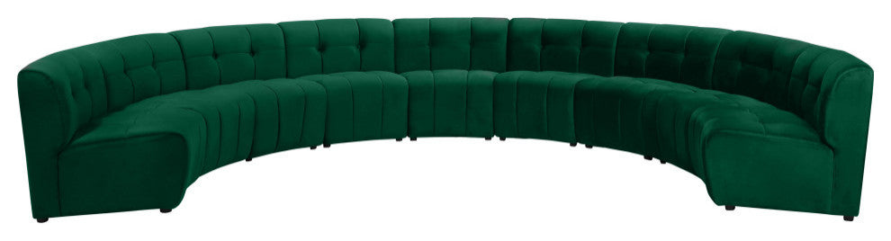 Limitless Velvet Upholstered 9-Piece Modular Sectional, Green