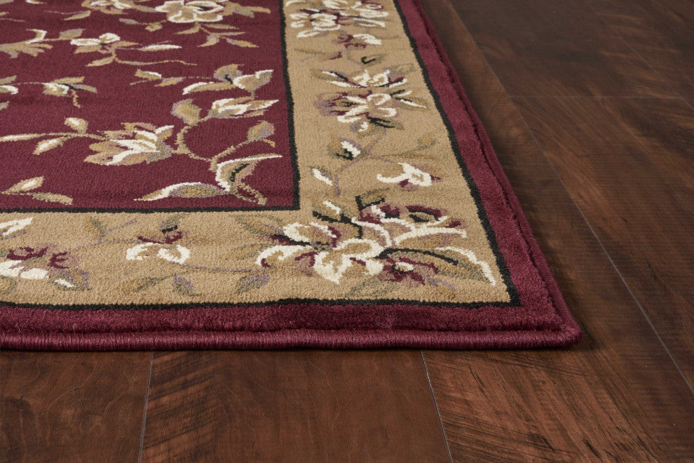 HomeRoots 10'x13' Red Beige Machine Woven Floral Traditional Indoor Area Rug
