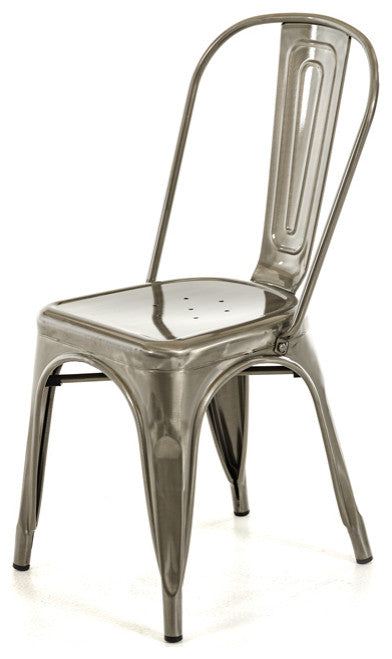 Set Of Four Gray Gray Metal Slat Back Dining Chairs
