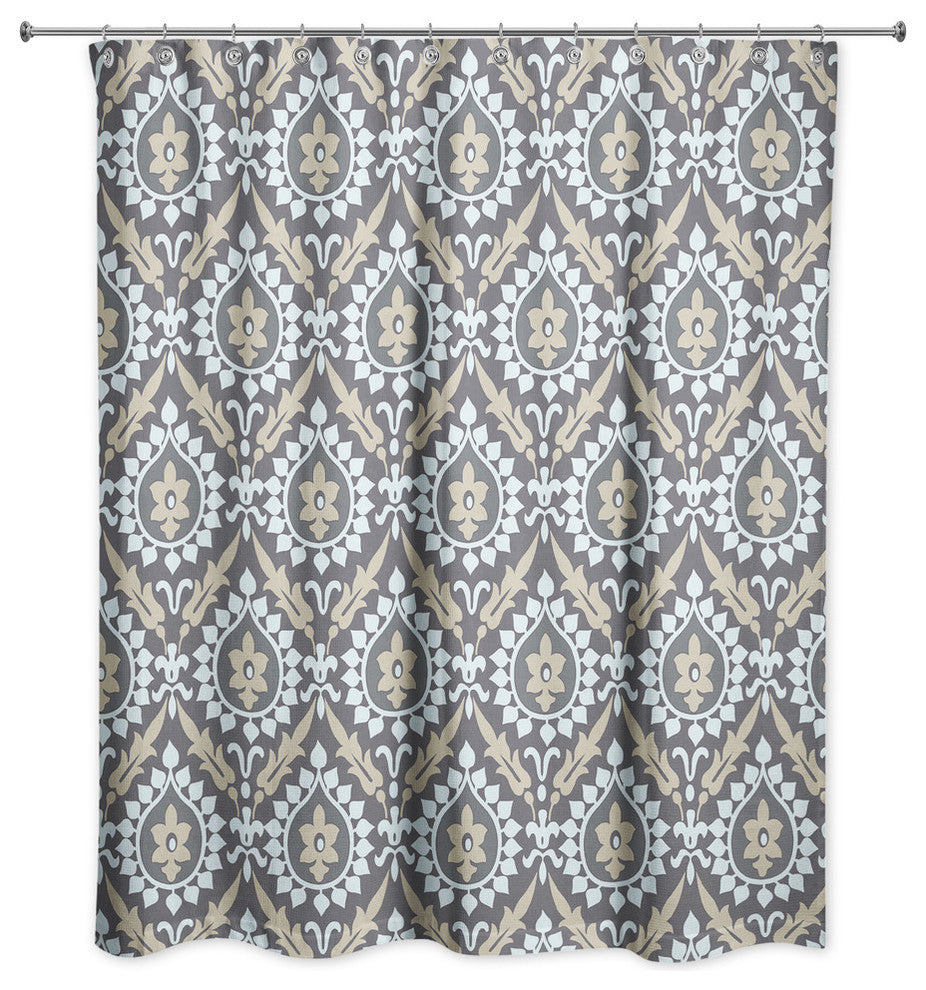 Ikat in Brown and Blue Shower Curtain