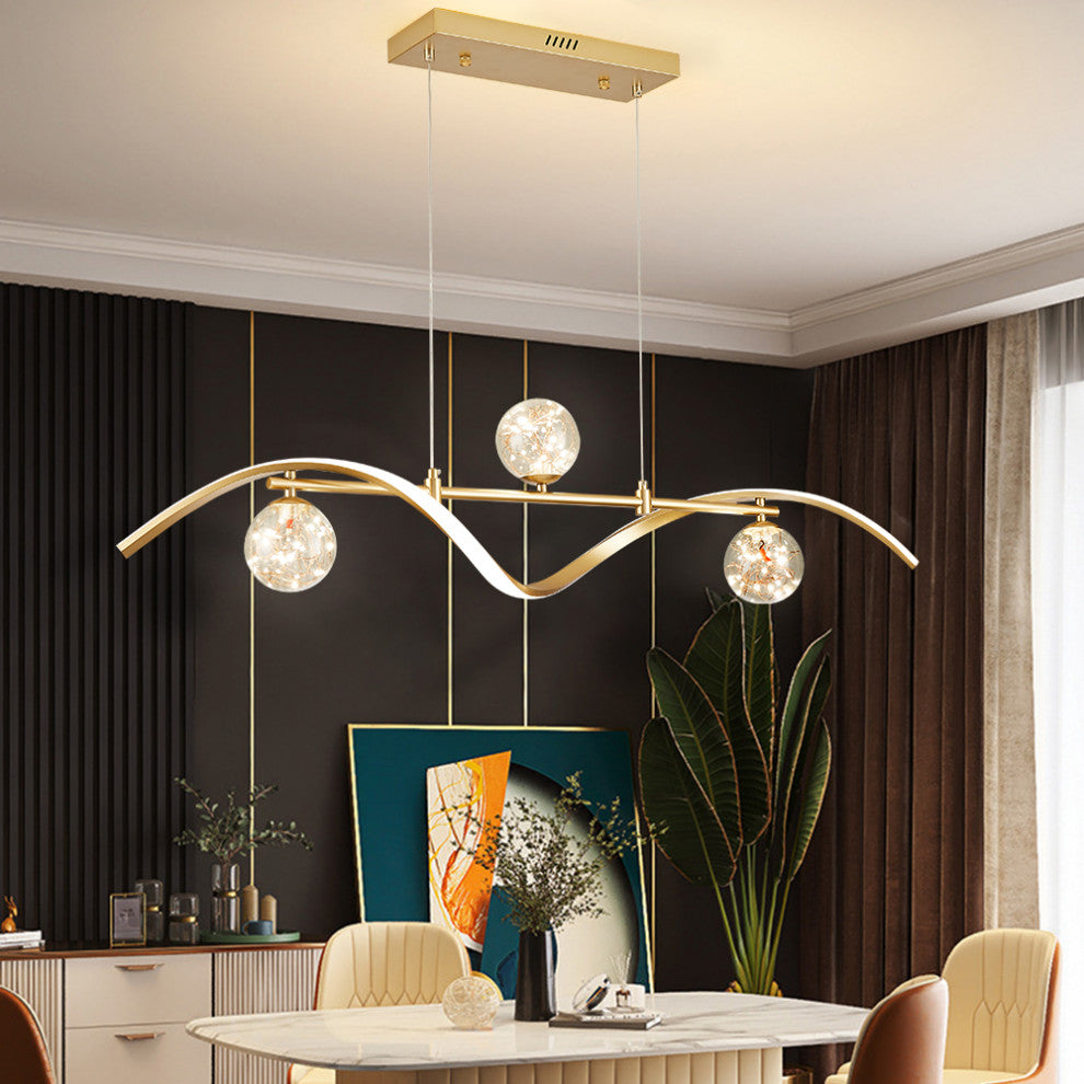4-Light Linear Kitchen Island Lighting in Gold with Glass Globe Shade Dimmable
