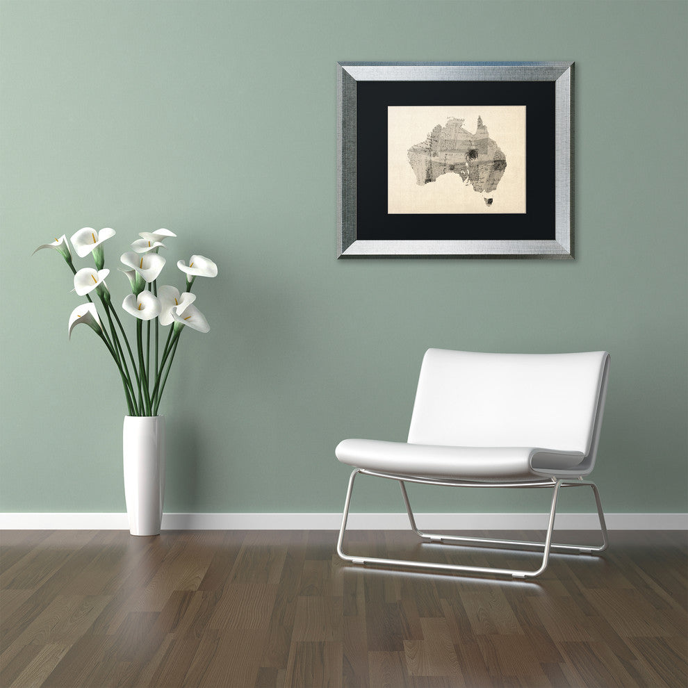 Michael Tompsett 'Australia Postcard Map' Matted Framed Art, Black Mat, 20"x16"