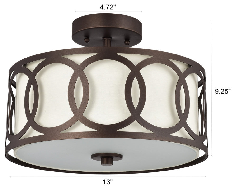 Bronx Transitional 2 Light Oil Rubbed Bronze Semi-Flush Ceiling Fixture 13" Wide