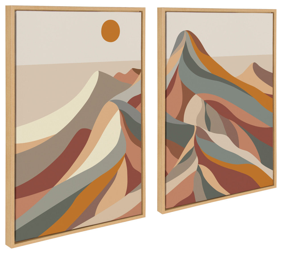 Sylvie Mid Century Mountains Framed Canvas by Rachel Lee, Natural 2 Piece 23x33