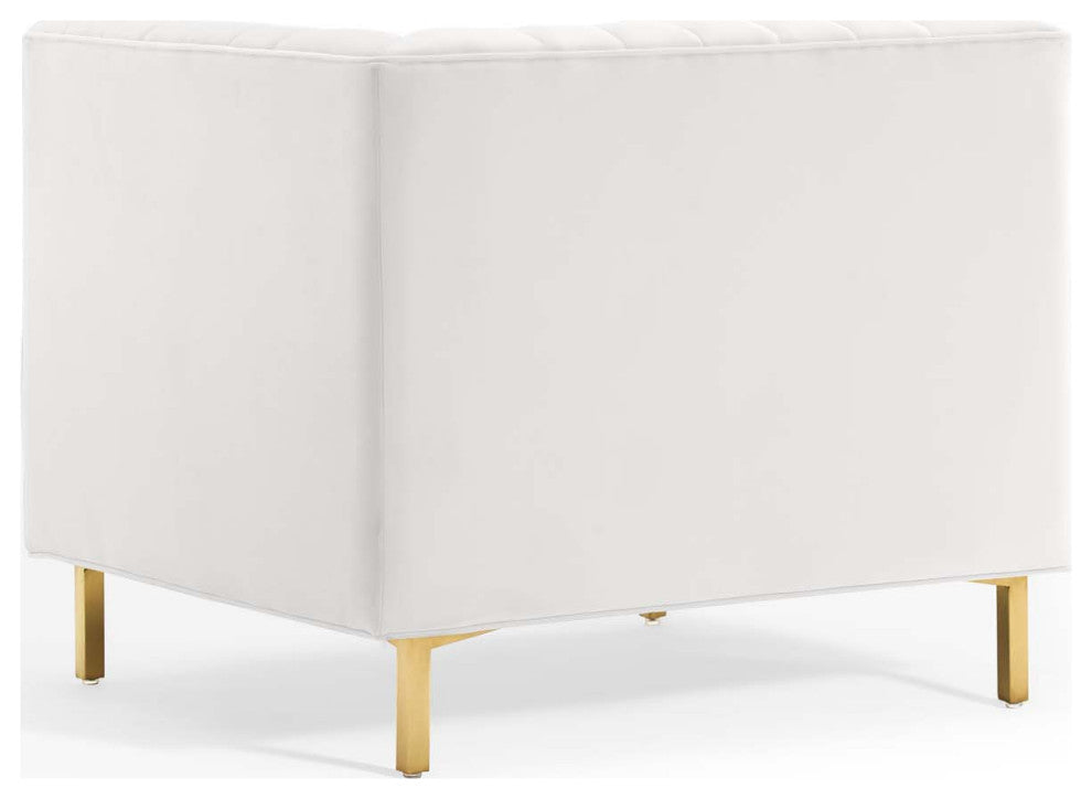 Tufted Armchair Accent Chair, Velvet, White, Modern, Living Lounge Hospitality