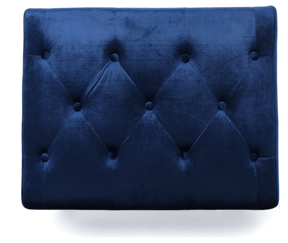 GDF Studio Kalani Tufted New Velvet Ottoman, Navy Blue