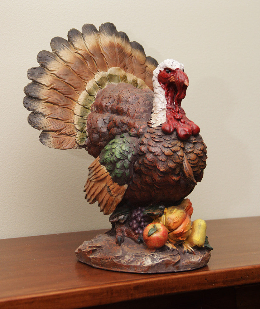 10" Autumn Thanksgiving Turkey Table Top Decoration With Bountiful Harvest