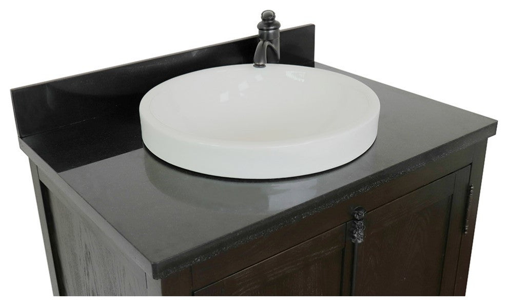 30" Single Vanity, Brown Ash, Black Galaxy Top, Round Sink