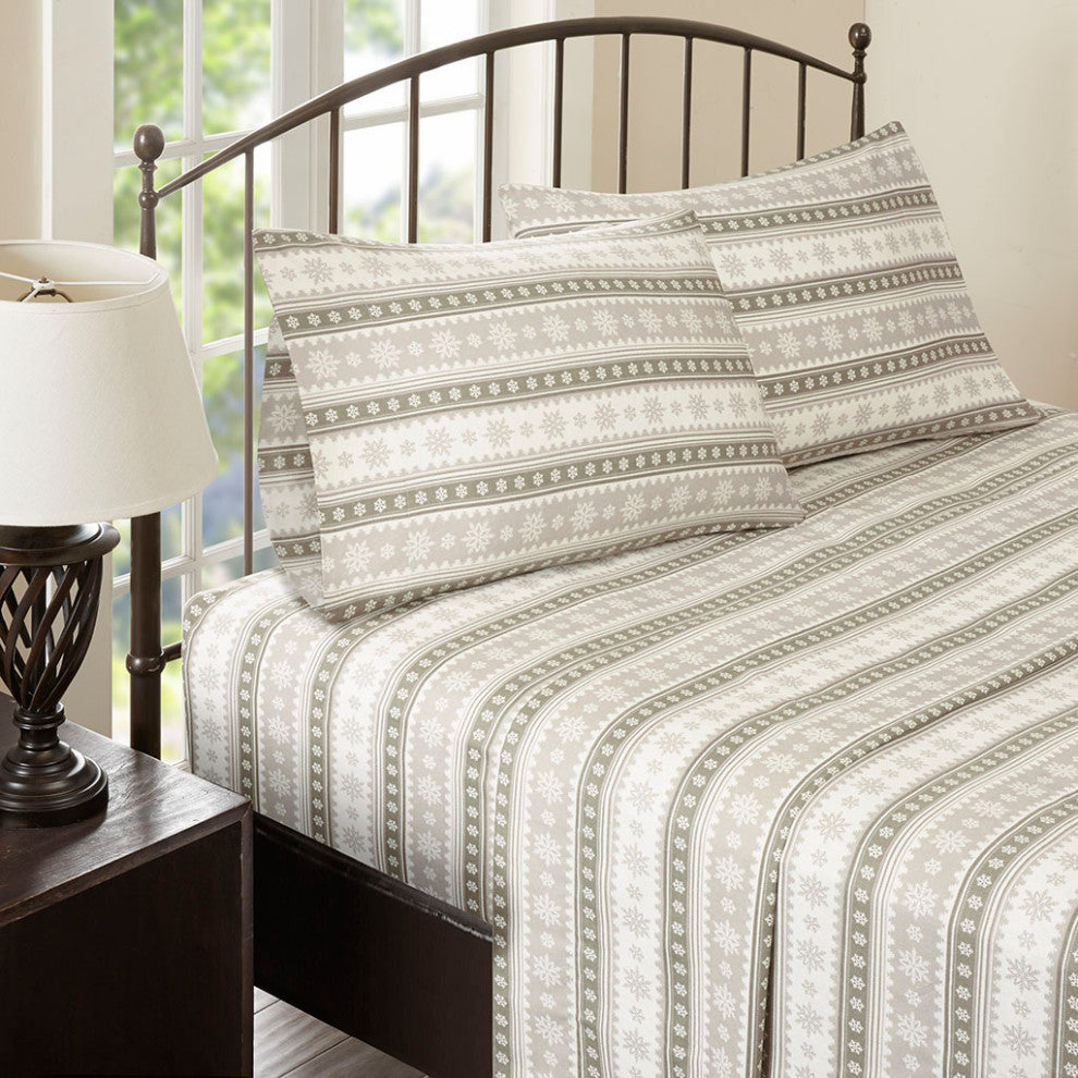 Woolrich Flannel Cotton Flannel Winter Sheet Set, Tan Snowflake