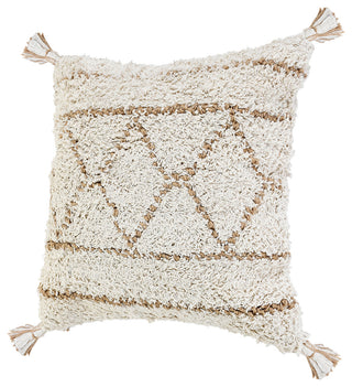 Boho-Chic Diamond Jute and Cotton Throw Pillow, 20" X 20"