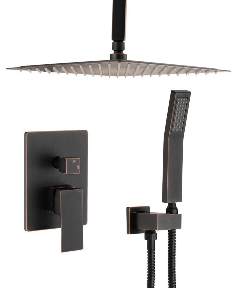 Ceiling Mounted Shower System Set With 10" Rain Shower Head, Oil-Rubbed Bronze