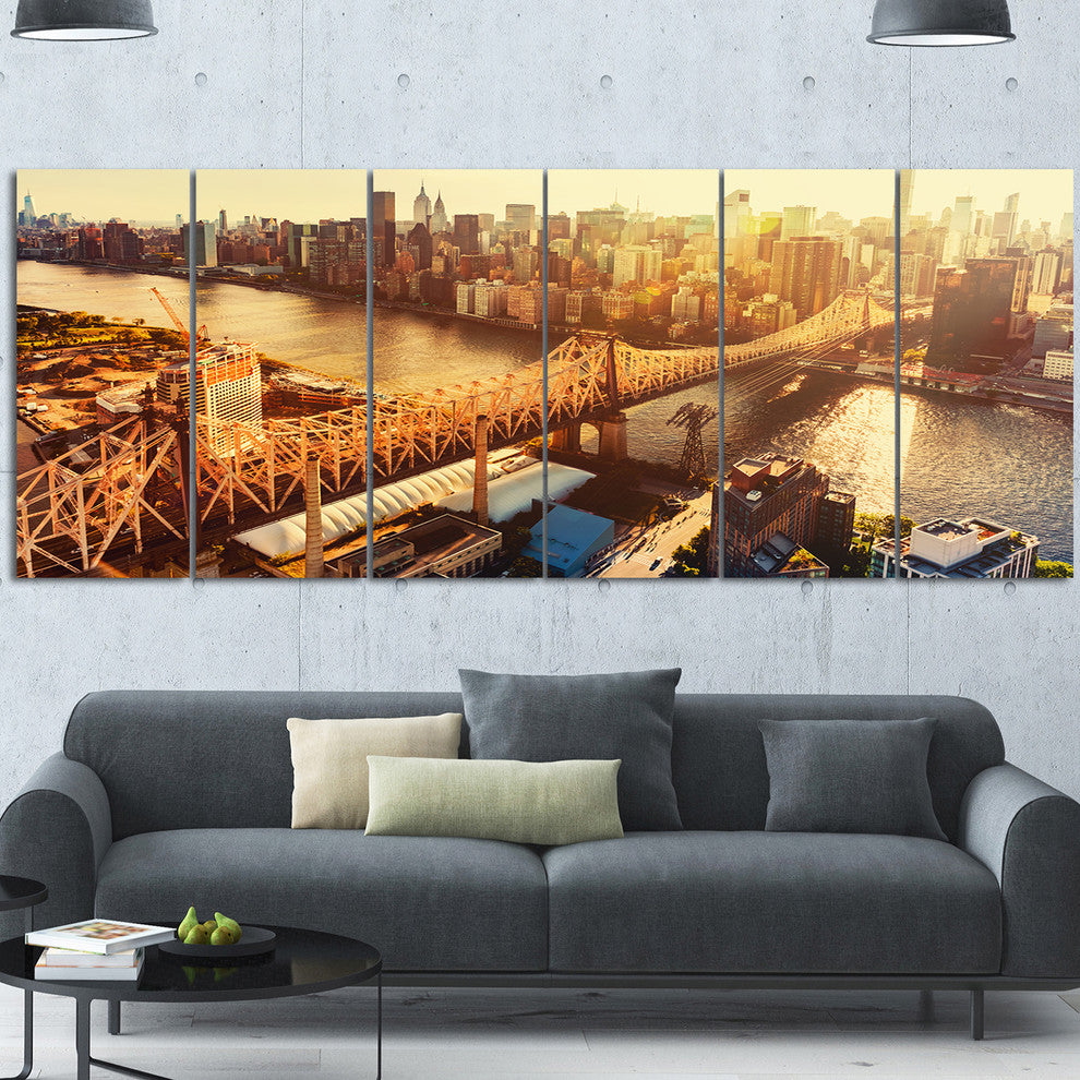 Queensboro Bridge over East River, Cityscape Canvas Print, 70"x28", 6 Panels