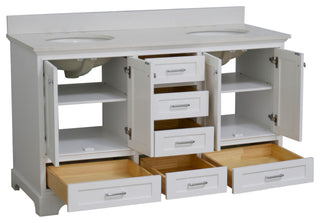 Harper 60" Bathroom Vanity, White, Quartz, Double