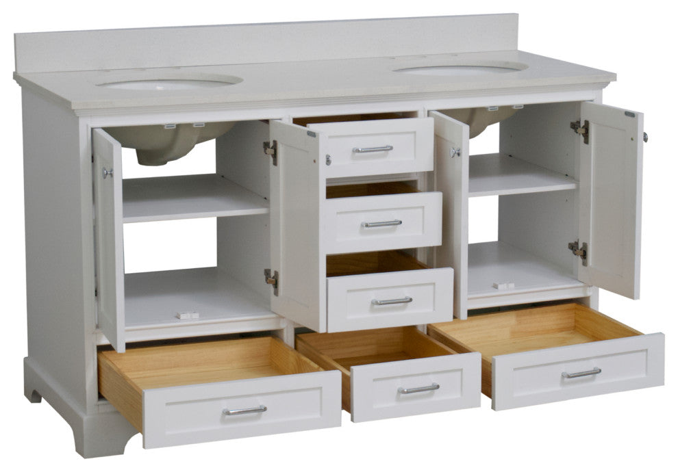 Harper 60" Bathroom Vanity, White, Quartz, Double