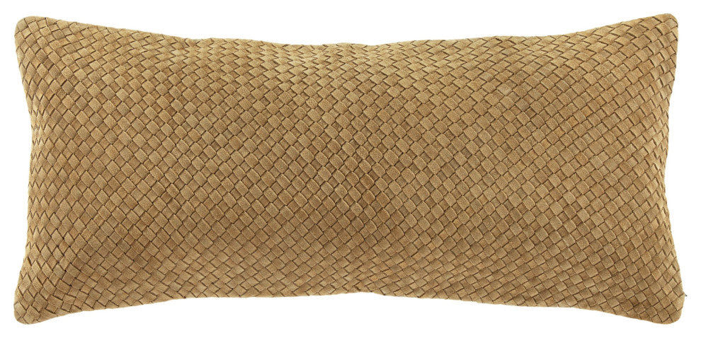 Woven Suede Lumbar Pillow, 14" x 30", Butterscotch