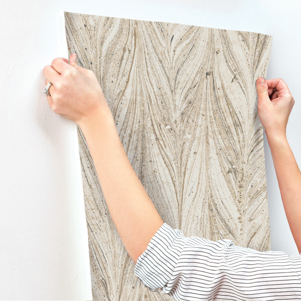 Warm Neutral Ebru Marble Wallpaper