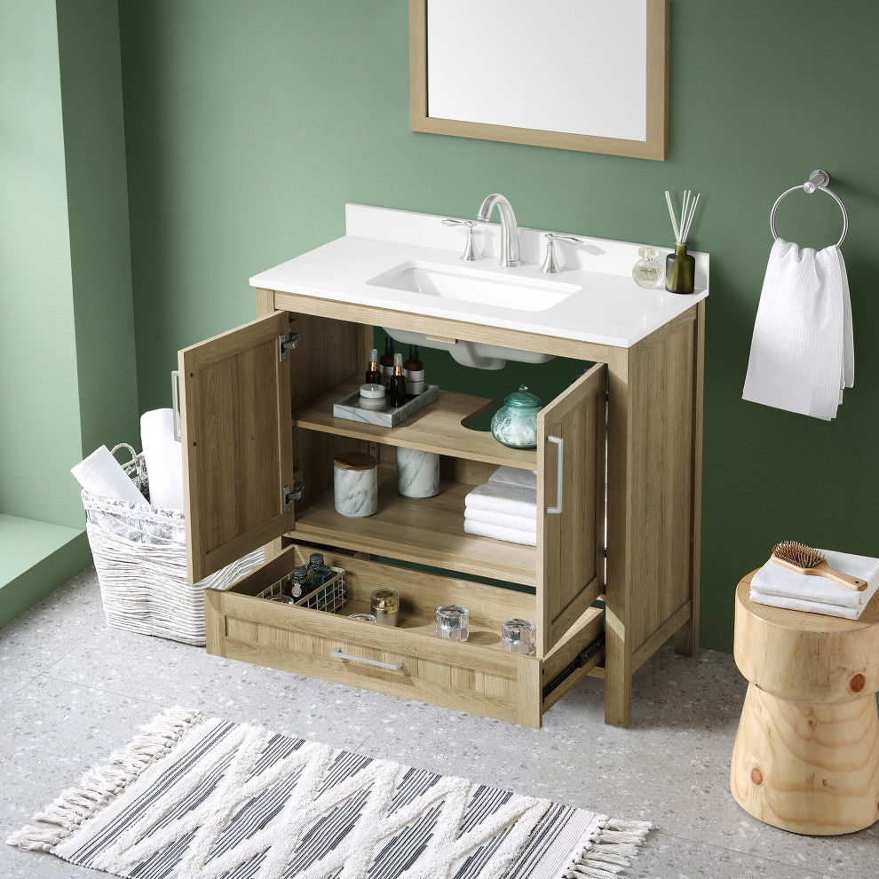 OVE Decors Kansas 18" Single Sink Vanity With Countertop, White Oak, 36 in.
