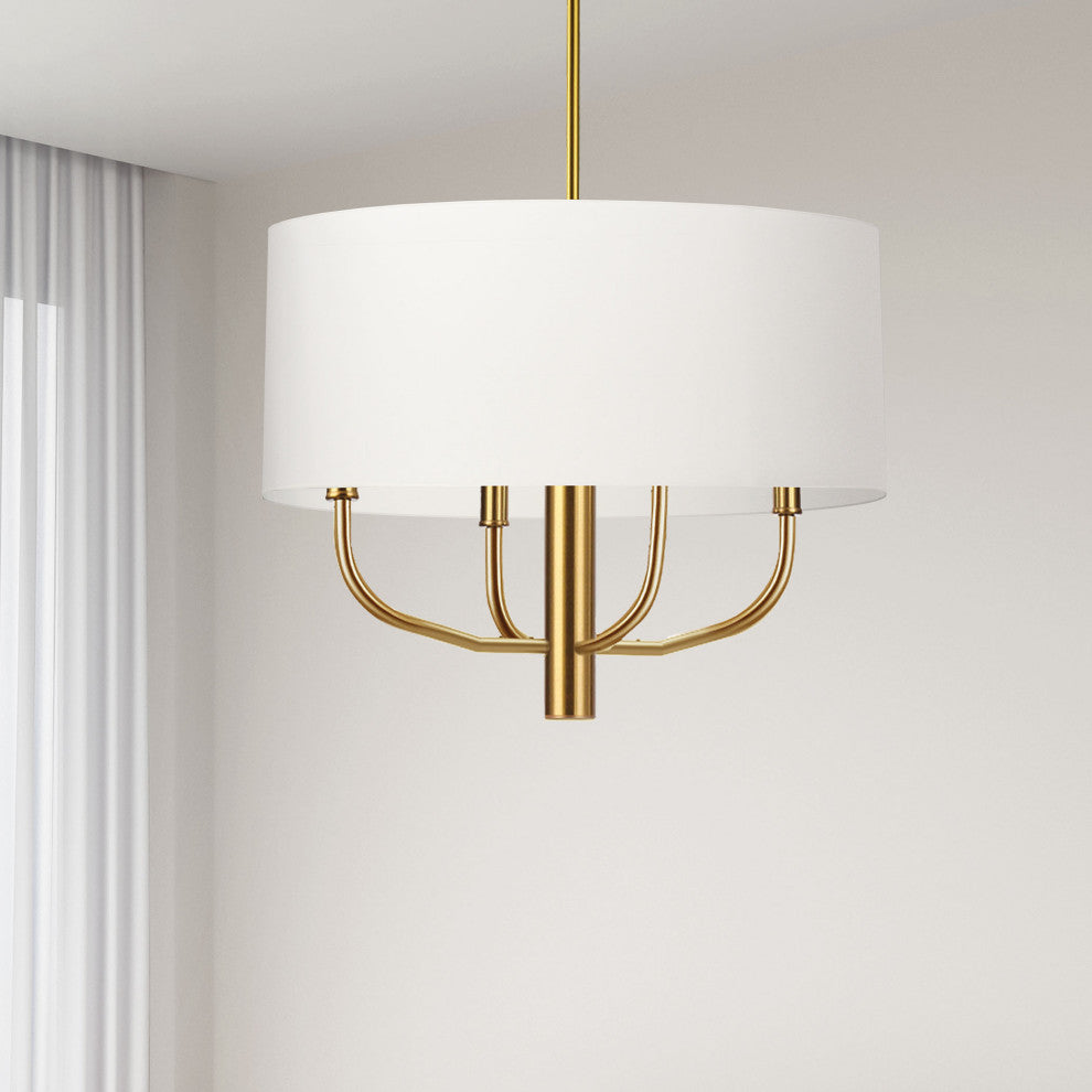 Eleanor Transitional 4 Light White Aged Brass Fabric Chandelier