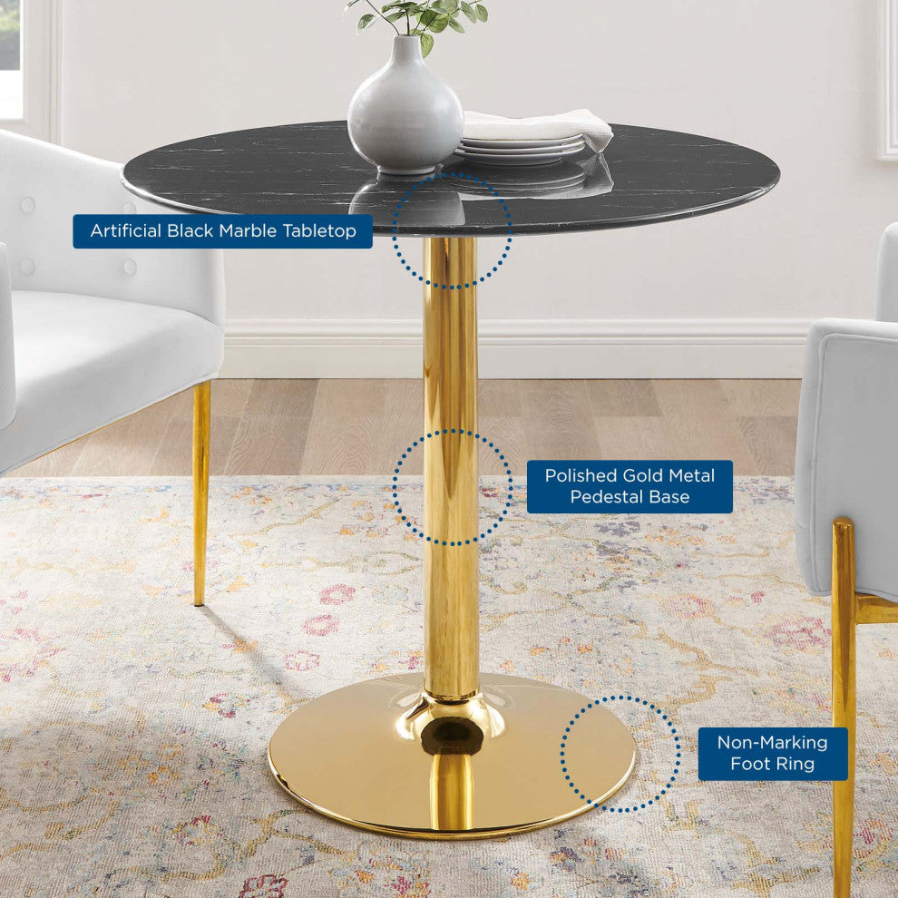 Verne 35" Artificial Marble Dining Table Gold Black