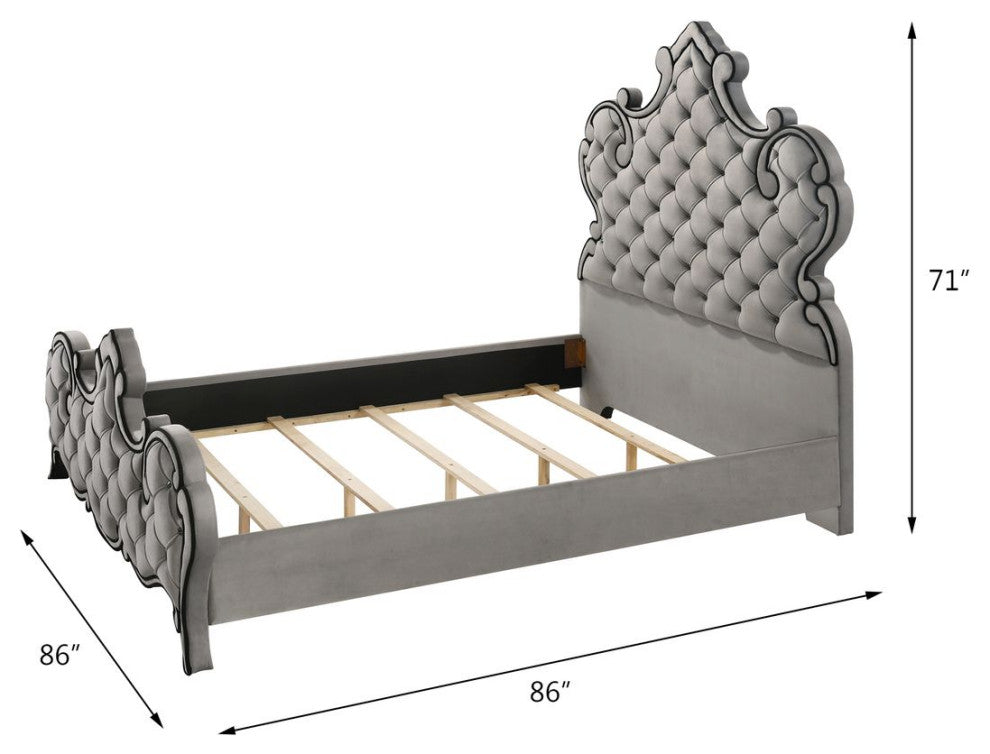 ACME Perine Eastern King Bed, Gray Velvet