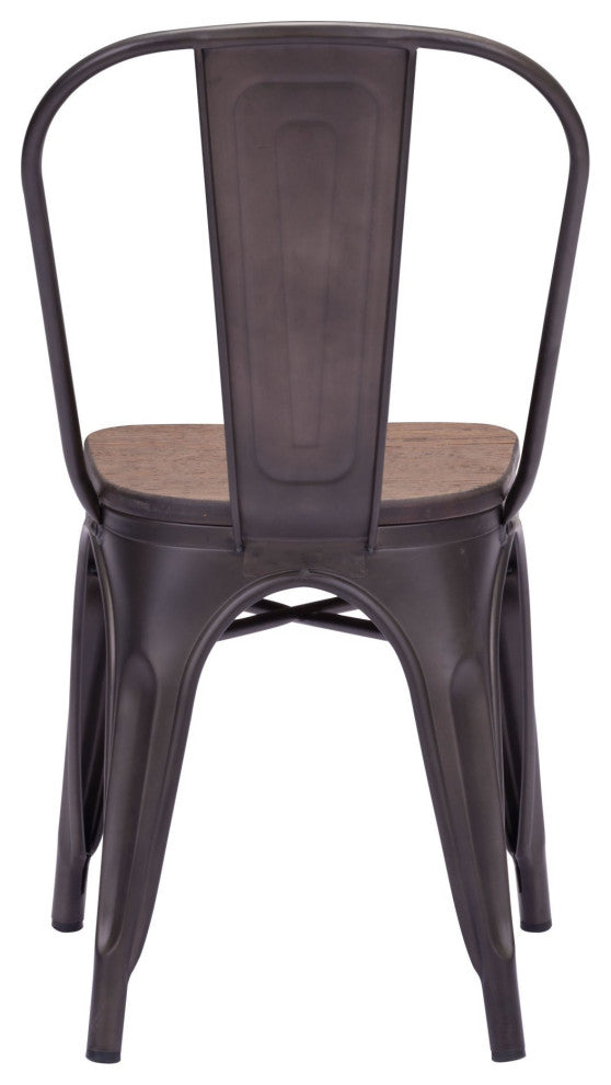 Dining Chair, Set of 2 Metal, Rustic Black, Dark Brown, Rustic Industrial