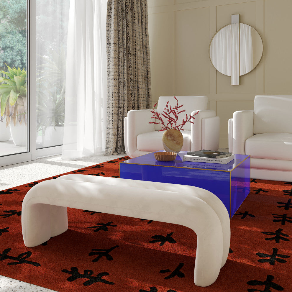 Leigh Cream Velvet Channeled Bench - Cream